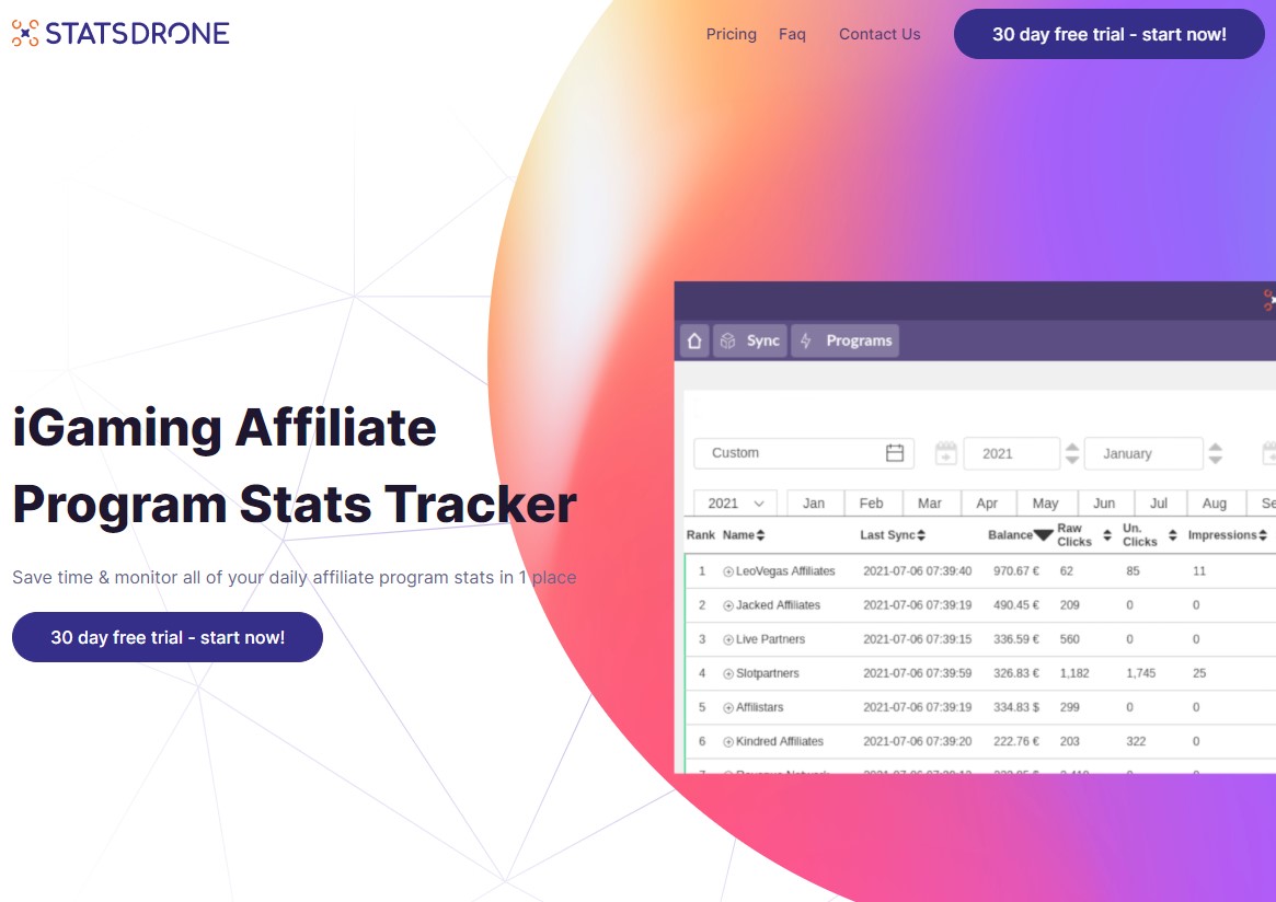 StatsDrone iGaming Affiliates Stats Tracking Software